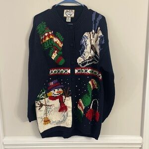 Heirloom Collectibles Vintage Chunky Knit 3D Embellished Holiday Cardigan medium
